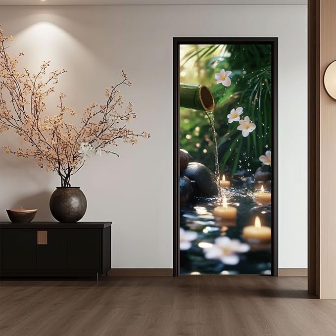 arricraft 2 Pcs Self-Adhesive Bamboo Water Pattern Door Murals Stickers, PVC, 31.5"x78.7", Wall Decoration by ARRICRAFT