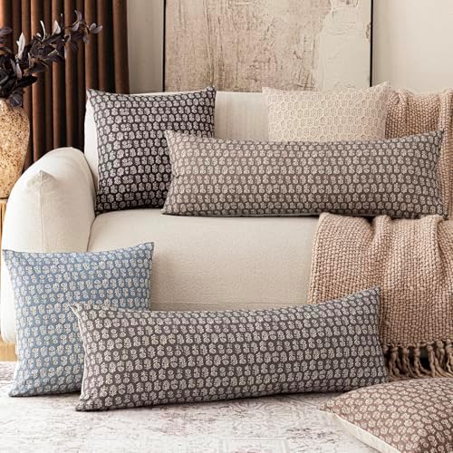 Foindtower Long Floral Print Lumbar Throw Pillow Covers 14×36 Rustic Gray - Image 7