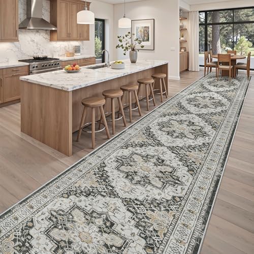 Madane Hallway Runner Rug 3x18 Washable Kitchen Runners 18ft, Black by Madane