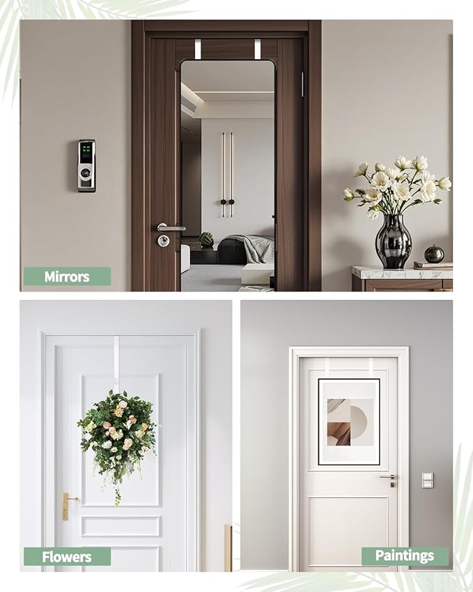 2 PCS Over The Door Mirror Hanger, Adjustable Door Mirror Hanger, Five-Hole Over The Doors-Mirrors Hook, Mirrors Doors Hangers with 2 Iron Filings and Screws (White) - Image 7