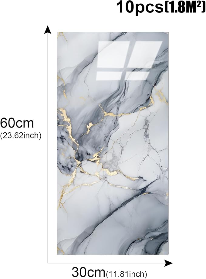10pcs Thick Marble Peel and Stick Waterproof Wall Panels,Heat-Resistant Backsplash Tile, 23.6"x11.8" PVC Foam Wall Sticker for Kitchen,Living Rooms,TV Walls,Blue and Gold (Not Real Tile 19.4Sq. Ft.) - Image 4