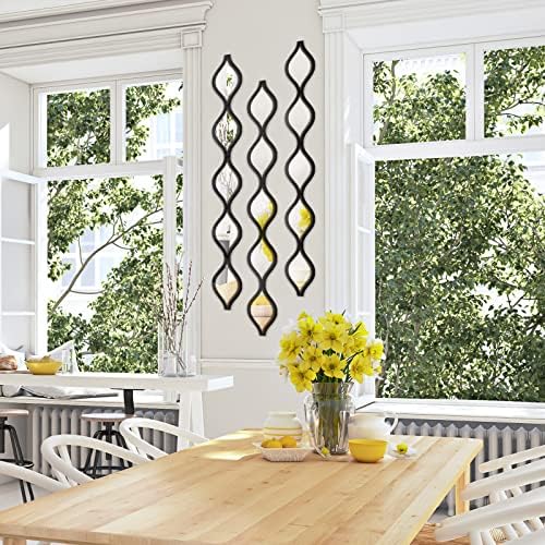 Yulejo 3 Pcs Acrylic Teardrop Mirror Decor Narrow Wall Decor Boho Vintage Wall Art for Apartment Home Living Room Bathroom Bedroom Hallway (Black Edge) - Image 6
