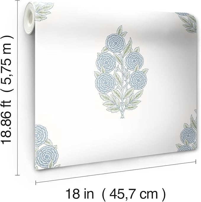 RoomMates Tamara Day RMK12517RL Blue Dutch Floral Peel and Stick Wallpaper - Image 4