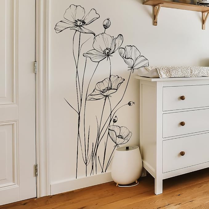 Black White Flower Wall Stickers Art Decal Decor for Bedroom Living Room Offices Home Decoration by CNUSER