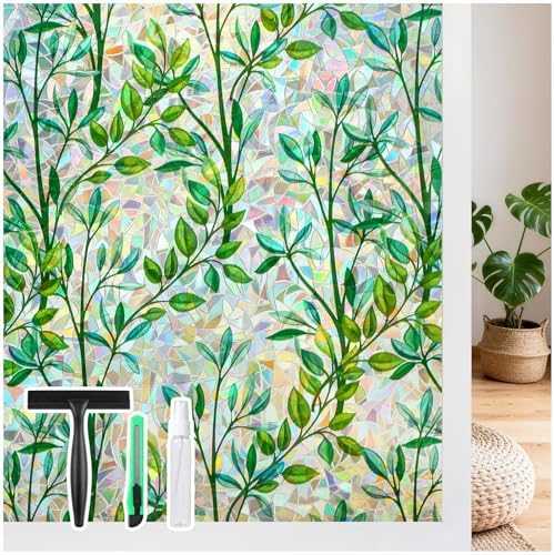 LUTE Stained Glass Window Privacy Film, Rainbow Decorative Cling, Leaf by LUTE
