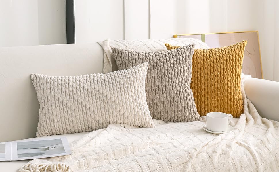 Set of 4 Yellow Olive Aqua Decorative Throw Pillow Covers 12x20 Inch Corduroy Pillow Covers for Bed Couch Sofa Living Room Soft Cushion Cases - Image 3