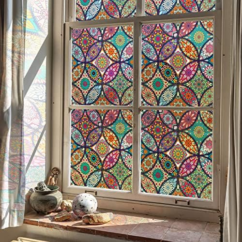 JiffDiff Stained Glass Window Film Static Cling Non Adhesive, 17.3"x 118" by wallpaper