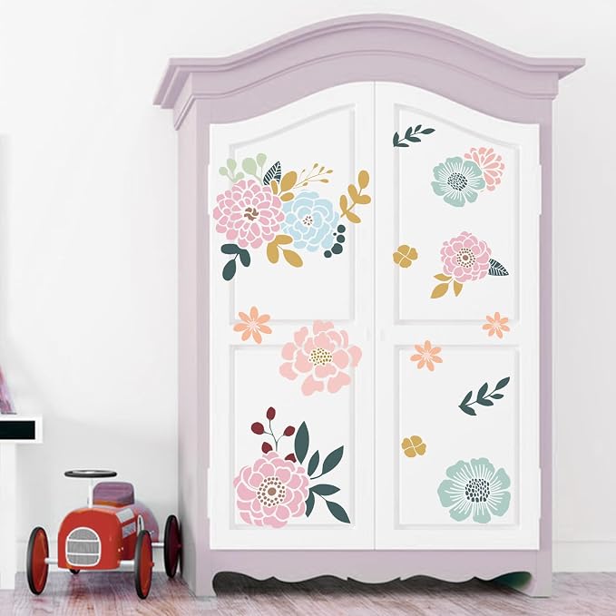 Floral Wall Decals Peel and Stick Flower Wall Stickers Removable Nursery | Decor for Girls Room Bedroom Baby Boho Pink Blue Watercolor Flowers Murals for Kids Playroom Living Room - Image 6