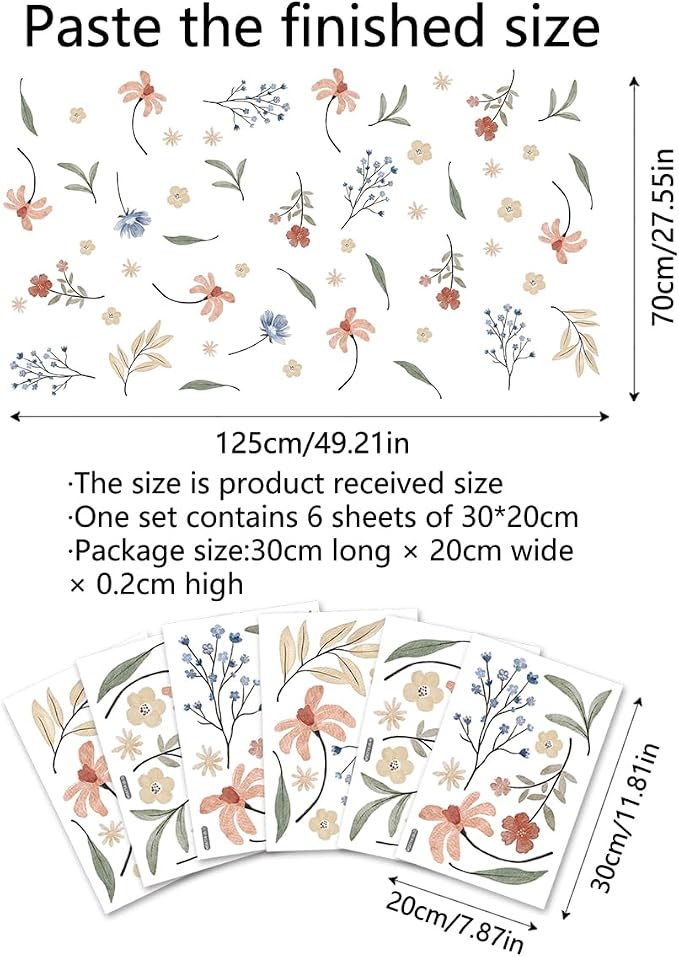Boho Flower Wall Decals，Watercolor Flower Wall Art，Wildflower Wall Decals，Girls Bedroom Removable Wall Decals (Boho Colorful Flower Wall Decals) - Image 2