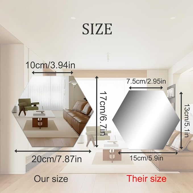 Mirror Wall Stickers - 12PCS Hexagon Art DIY Decorative Acrylic Sheet Plastic Tiles Home Living Room Bedroom Sofa TV Background Decal Decoration - Image 2