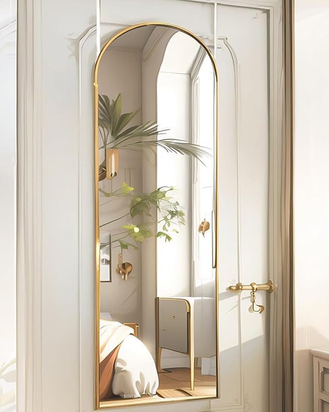 BEVERDY Over The Door Mirror - 16"x50" Arched Full Body Mirror, Gold by BEVERDY