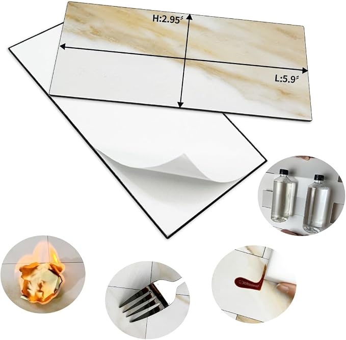 AULIGET 100-Piece Calacatta Gold Marble Look Peel and Stick Backsplash Wall Tiles, 3" x 6" Faxu Stone PVC Stick on Tile for Backsplash Kitchen, Bathroom, Laundry Room, Camper, Fireplace - Image 6