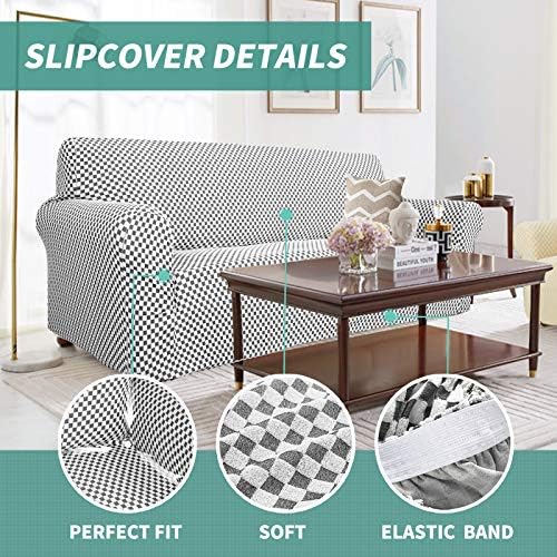 YEMYHOM Couch Cover Latest Jacquard Design High Stretch Extra Large Sofa Covers Pet Dog Cat Proof Oversized Slipcover Non Slip Magic Elastic Furniture Protector (X Large, Black and White Checkered) - Image 3