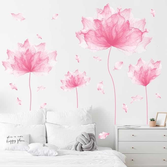 39.3'' x 32.6''Flower Petal Wall Decal Floral Wall Sticker (Pink) | Removable waterproof peel and stick wall art for nursery, baby room, classroom, living room, bedroom, office and bathroom by RoyoLam
