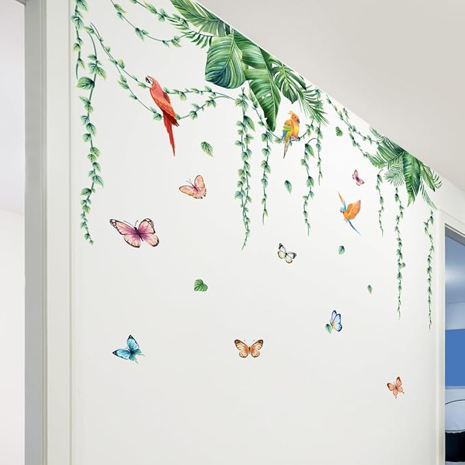 Jungle Wall Decals Peel and Stick, Large Tropical Palm Leaves & Parrot Wall Stickers, Removable Watercolor Forest Mural for Living Room, Bedroom, Nursery (Green-a) - Image 6