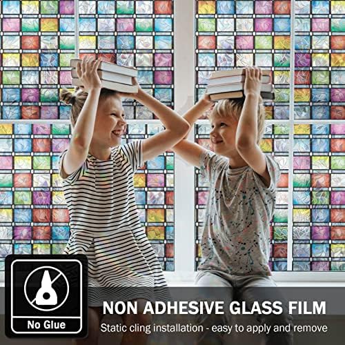 Stained Glass Window Film, Rainbow Tint, Privacy Film, Decorative Stickers for Home Anti UV 11.8 x 118 Inches - Image 3