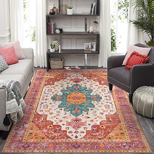 Moynesa Ultra-Thin Pink Area Rug - 9x12 Large Bedroom Rugs for Living Room Non-Slip Non-Shedding Dining Room Mat, Vintage Indoor Floor Carpet for Girls Nursery Playroom Office - Image 6