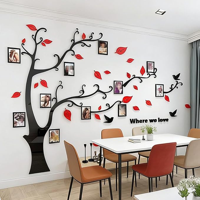 3D Tree Wall Stickers - DIY Photo Frame Tree Wall Decal Family Photo Frame Sticker Murals Wall Decor Living Room Bedroom TV Background Home Decorations (S:54 * 39in,Red Right) - Image 4