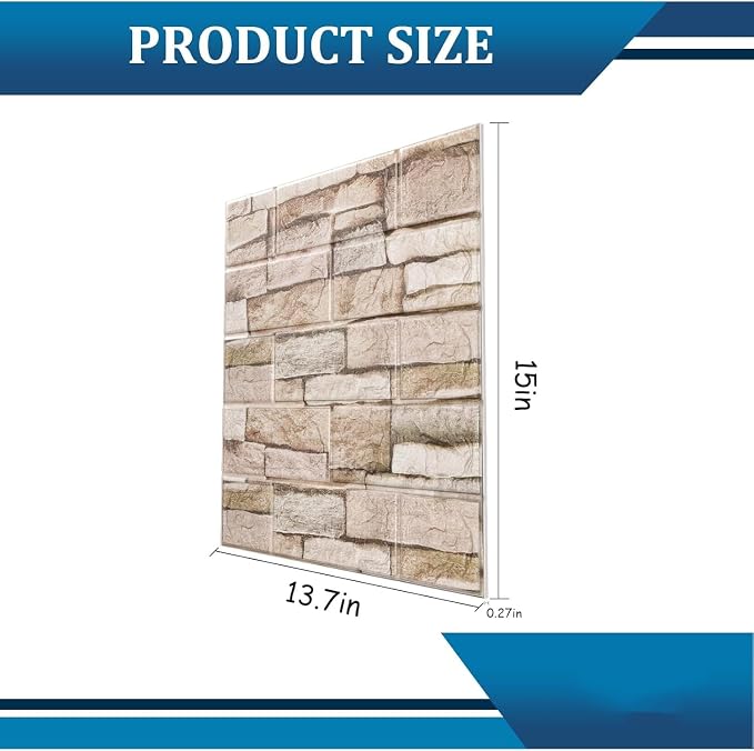 3D Wall Panels Peel and Stick Faux Foam Brick Wallpaper Covering | Retro Brick Rock 40 PCS 15"×13.7" Self Adhesive Stone Wall Tiles for DIY Interior Wall Decor - Image 2