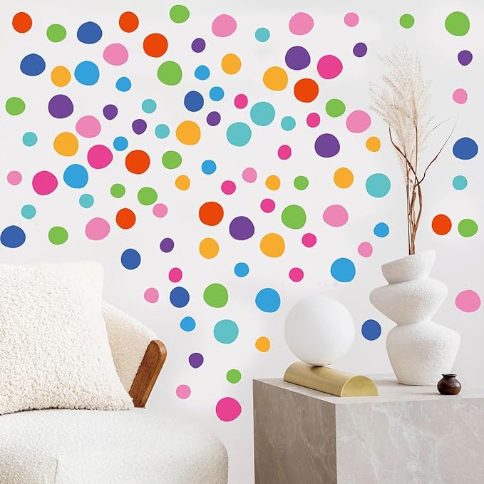 300 Pcs Bright Removable Multicolor Polka Dot Vinyl Wall Decals Set | 10 Sheets Waterproof Peel & Stick Matte Circle Stickers for Bedroom, Playroom & Accent Wall Decor(Mixed Size 1.2–2 in) by Qaxrocyn