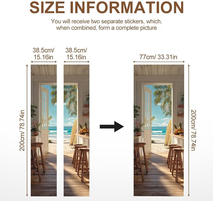 Beach View Door Mural, Open Door Coastal Scene Decor | Peel-and-stick vinyl door decal, self-adhesive home decor wallpaper, 30.3" W x 78.7" L, 2-pack - Image 4
