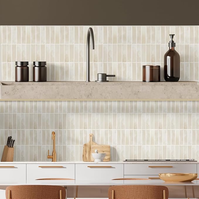 Peel and Stick Backsplash 3D Wall Tiles,Self-Adhesive,Oil Proof,Waterproof, Removable Wall Panels for Kitchen & Bathroom,Modern Design, Easy Install (10.7ft，12x9 inch,14 Pack) (Beige) - Image 6