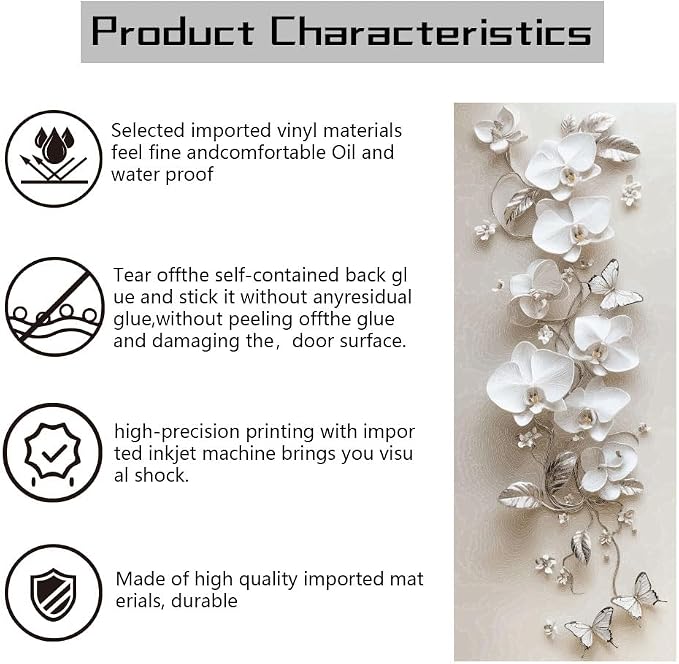 arricraft 2 Pcs Self-Adhesive Door Sticker, 31.5"x78.7" 3D Flower Butterfly Door Murals Stickers PVC Door Removable Wallpaper Decoration for Bedrooms ​Living Room - Image 3