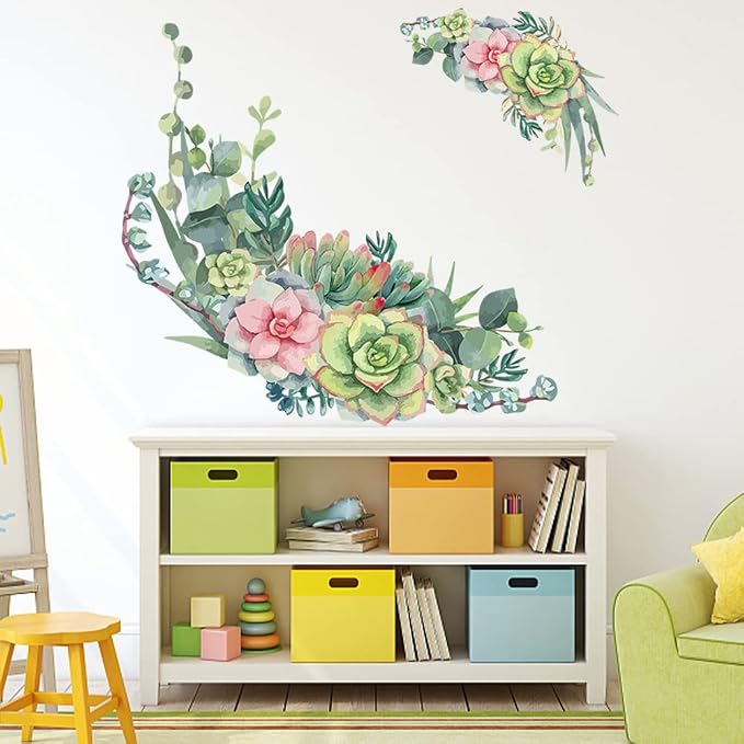 SUPERDANT Peel & Stick Large Vinyl Wall Decals Green Plants Succulents | Flowers Pattern,Large Size,For Livingroom,Bedroom,Kitchen,Office,Ideal Gift - Image 3