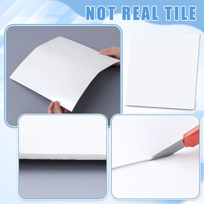 Nuanchu 72 Pcs Peel and Stick Shower Waterproof Tiles Wall Panels 12 x 12 Inch Self Adhesive Backsplash with Ruler Knife & 2 Scrapers for Washroom Bathroom Living Room, Not Real Tile (Pure White) - Image 7