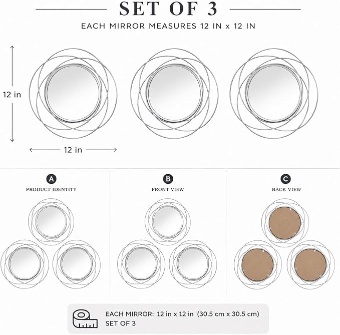 Silver Sunburst Mirror 12x12 Inch, Metal Sun Wall Decor, Small Round Decorative Wall Mirror for Living Room, Bedroom, Entryway, Bathroom - Image 4