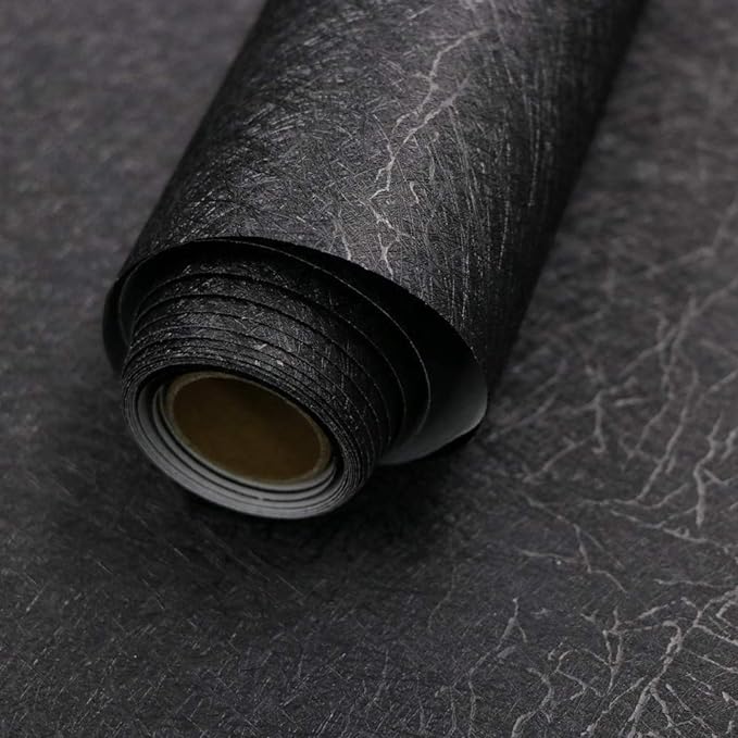 Black Silk Wallpaper Embossed Self Adhesive Peel and Stick Contact Paper | 15.7" X 590.5" Removable Waterproof Kitchen Vinyl Wrap Drawer Liner Cabinet Textured Renter Friendly Wall Gift Paper by Abyssaly