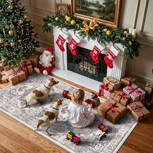 Washable 3x7 Hallway Runner Rug: Vintage 7ft Water-Resistant Soft Runner Rug for Entryway Kitchen Non-Slip Low Pile Carpet for Living Room Bedroom Thin Floor Mat for Bathroom Dining Room(3x7,Brick) - Image 5