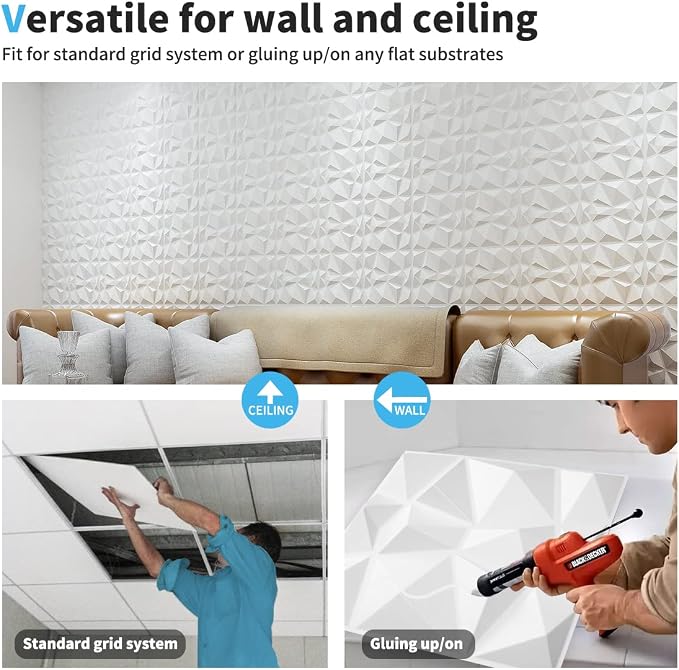 Art3d Decorative 3D Wall Panels in Diamond Design, 11.8"x11.8" Matt White (33 Pack) - Image 6