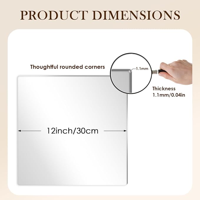 12PCS Square Acrylic Mirror Tiles, Mirror Sheets for Walls Decor, Square Mirror Centerpieces for Tables, Wall Mirror Full Length, for DIY Crafts Centerpieces Home Wall Table Ceiling Decor (12inch) - Image 2