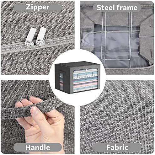 FHSQX 2 Pack Clear Window Storage Bins Large Foldable Fabric Storage Bins Boxes for Clothes Stackable Organizer Set with Carrying Handles19.7X 15.7X 12.6 Inches - Image 2