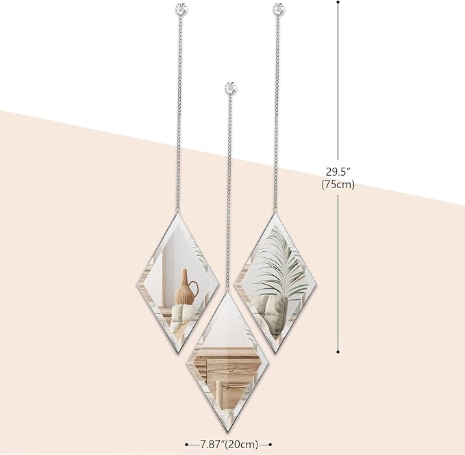 yshengood Diamond Wall Mirror Set of 6 Pcs, Silver Wall Decor Mirrors Small Glass Decor Wall Mirrors for Living Room and Bedroom Decoration - Image 2