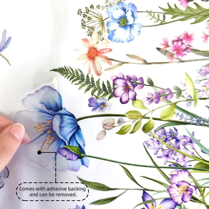 2 Pieces Purple Flowers Wall Decals Vinyl Purple Flowers Wall Stickers Removable Floral Art Murals Peel and Stick Colorful Decor for Girls Bedroom Living Room Nursery - Image 7