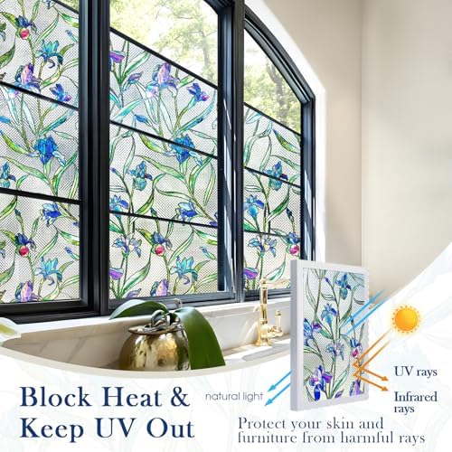 Coavas 3D Stained Glass Privacy Window Film, Static Cling, Blue 17.5x118 - Image 4