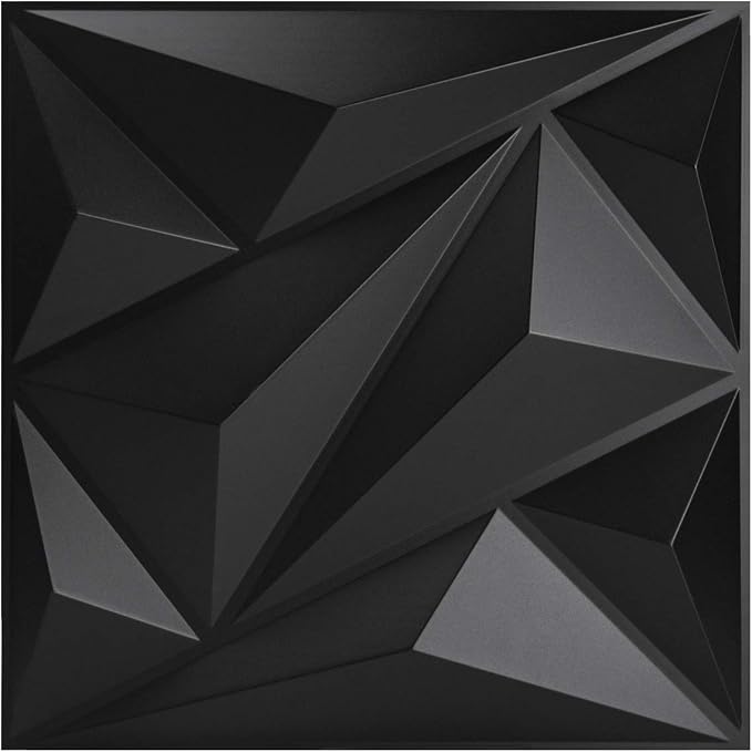 Art3dwallpanels 3D Wall Panels Diamond PVC, Black, 19.7" x 19.7" | Interior Wall Decor, 3D Textured Wall Paneling for Bedroom, Livingroom, Gameroom, Large Size 12 Pack by Art3dwallpanels