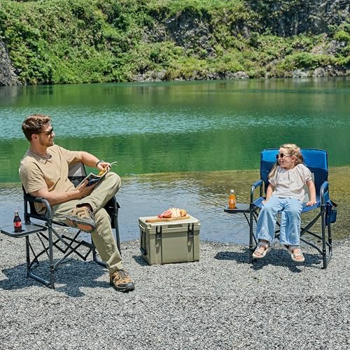 2 Pack Camping Directors Chair with Side Table & Breeze Mesh Backrest - Image 2