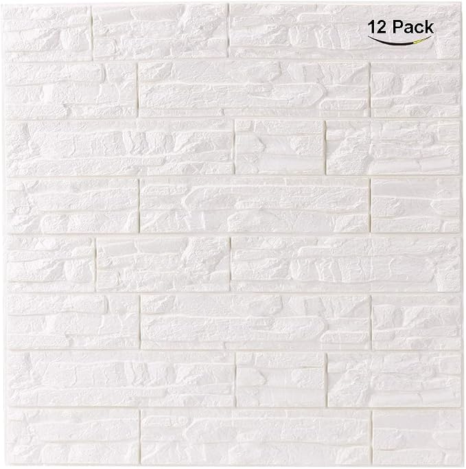 3D Wall Panels Peel and Stick Foam Brick Wallpaper, White, 12Pcs | Faux Stone Interior Wall Covering Panels Self-Adhesive Waterproof Wall Stickers Textured brick Paneling for Walls Decorative - Image 3