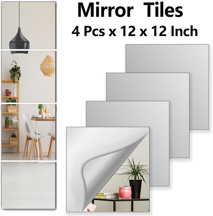Shatterproof Wall Mirror Full Length for Bedroom, Acrylic Gym Mirrors For Home, Extra Thick: 0.12 inch, 12 x 12 inch x 4 Pcs, Workout Mirrors Safe for Kids, Over The Door, Long Wall Mounted - Image 3