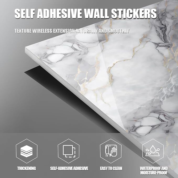 10pcs Thick Marble Peel and Stick Waterproof Wall Panels,Heat-Resistant Backsplash Tile, 23.6"x11.8" PVC Foam Wall Sticker for Kitchen,Living Rooms,TV Walls,White Gray (Not Real Tile 19.4Sq. Ft.) - Image 7