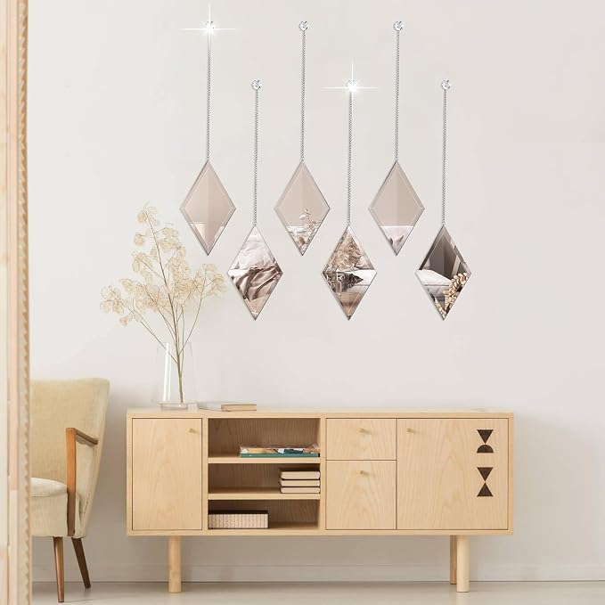 yshengood Diamond Wall Mirror Set of 6 Pcs, Silver Wall Decor Mirrors Small Glass Decor Wall Mirrors for Living Room and Bedroom Decoration - Image 3