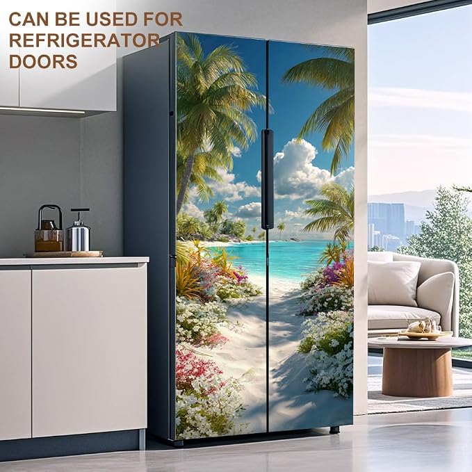 Tropical Beach Door Mural, Palm Tree Ocean Door Cover | Waterproof PVC, 30.3" W x 78.7" L; tropical beach scene for bedroom, entryway, office or closet doors. - Image 7