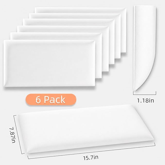 Anti Collision Wall Padding for Kids, Upholstered 3D Wall Panels | 6 Packs 7.8'' x 15.7'' Peel and Stick Headboard, Self Adhesive Wall Pads for Kids, Bedroom, Living Room, White - Image 2