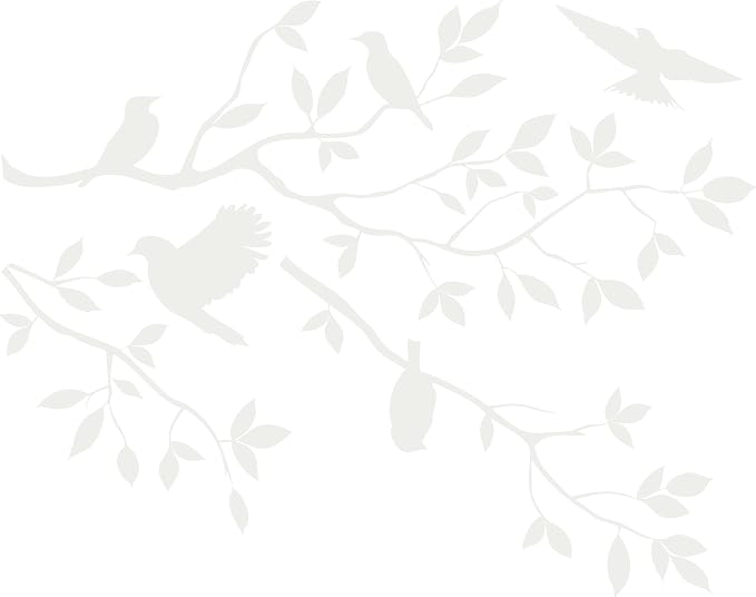 Matte White 15'' X 44'' Burnish Birds & Blossoms Vinyl Wall Decal Art Décor by Picniva