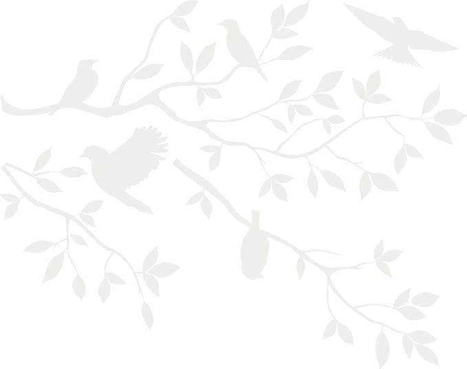 Matte White 20'' X 25'' Burnish Birds & Blossoms Vinyl Wall Decal Art Décor by Picniva
