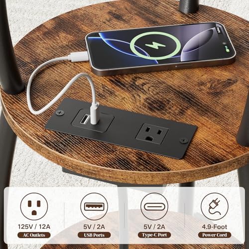 Round Side Table with Charging Station, Small Spaces Nightstand - Image 7