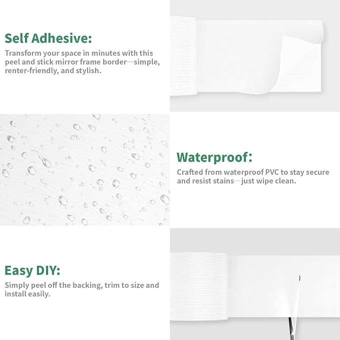 Peel and Stick Wallpaper Borders 390” x 4” Self Adhesive Mirror Frame Border Wood Grain DIY for Kitchen Bathroom Mirror Removal Border Sticker Wall Decor Cover 10.8 Sq.Ft, White Wood - Image 4